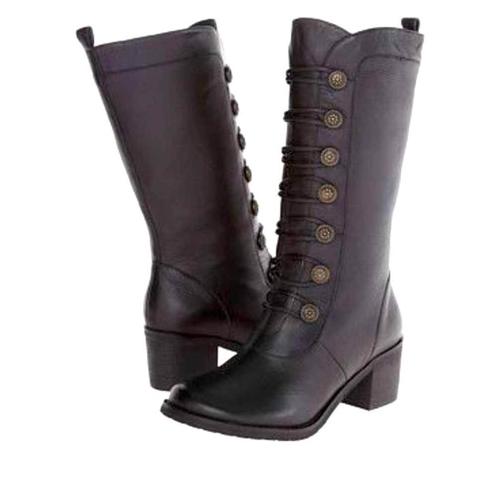 Miz Mooz Normandy Mid Calf Black Leather Riding Boot